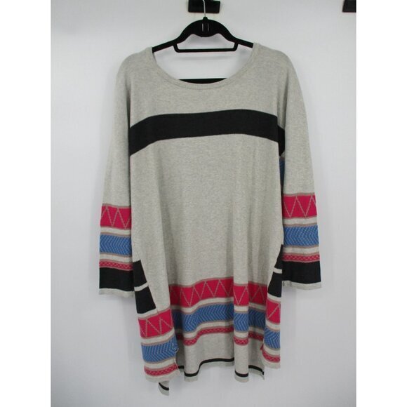 Free People Womens M L Striped Sweater Dress Red Blue Black Tunic Long Sleeve - Picture 1 of 16